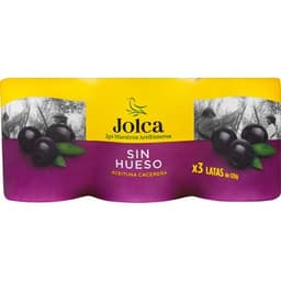 Aceitunas negras sin hueso variedad cacereña pack 3 latas 50 g neto escurrido - Jolca