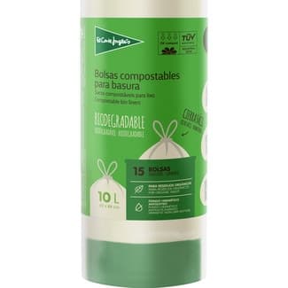 Bolsas compostables para basura 45x48 cm 10 litros rollo 15 unidades - El Corte Ingles
