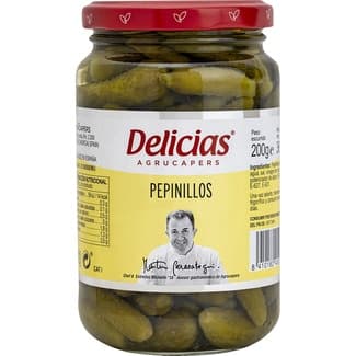 Pepinillos extrafinos en vinagre frasco 200 g neto escurrido - Delicias