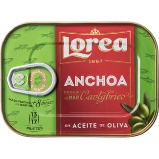 Filetes de anchoa del Cantábrico en aceite de oliva elaboradas a mano lata 45 g neto escurrido - Lorea
