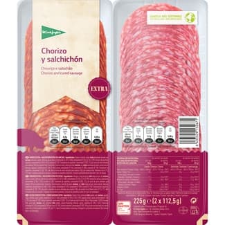 Chorizo y salchichón extra en lonchas sin gluten pack 2 x 112,5 g envase 225 g - El Corte Ingles