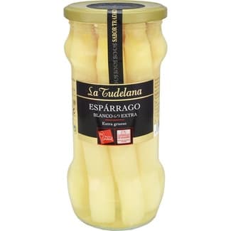 Espárragos blancos extra IGP de Navarra extra gruesos 6-8 piezas frasco 325 g neto escurrido - La Tudelana