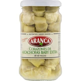Corazones de alcachofa baby extra 20-30 piezas frasco 165 g neto escurrido - Aranca