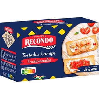 Tostadas para canapé tradicionales 5 packs de 6 unidades estuche 100 g - Recondo