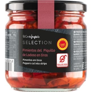 Pimientos del piquillo DOP de Lodosa en tiras asados y pelados a mano frasco 260 g neto escurrido - El Corte Ingles Selection