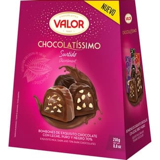 Chocolatíssimo bombones surtidos de chocolate con leche, puro y negro 70% estuche 250 g - Valor