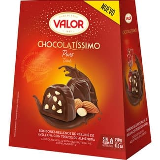 Chocolatíssimo puro bombones rellenos de praliné de avellana con trozos de almendra estuche 250 g sin gluten - Valor