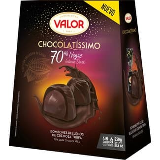 Chocolatíssimo bombones de chocolate 70% negro rellenos de trufa sin gluten estuche 250 g - Valor