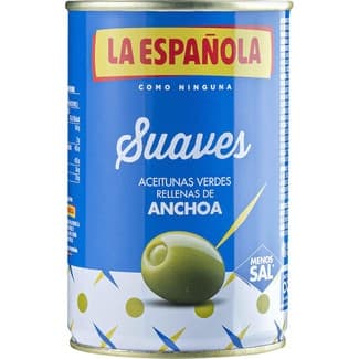 Aceitunas rellenas de anchoa suaves 35% menos de sal lata 150 g neto escurrido - La Española