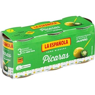Aceitunas rellenas de trocitos de jalapeño Pícaras pack 3 latas 50 g neto escurrido - La Española