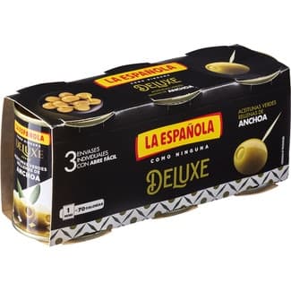 Aceitunas rellenas de anchoa Deluxe pack 3 latas 50 g neto escurrido - La Española