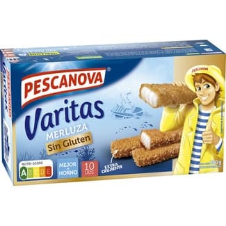 Varitas de merluza empanada Popcorn al horno sin gluten 10 unidades estuche 300 g - Pescanova