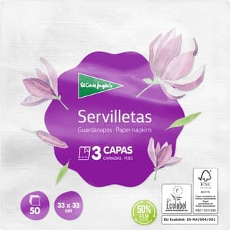 Servilletas blancas 3 capas 33x33 cm paquete 50 unidades - El Corte Ingles