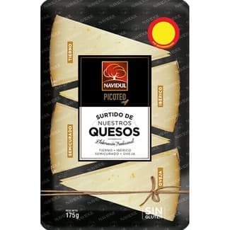 Picoteo Surtido de Nuestros Quesos tierno, ibérico curado, semicurado y curado oveja envase 175 g elaborados con leche cruda o pasteurizada - Navidul
