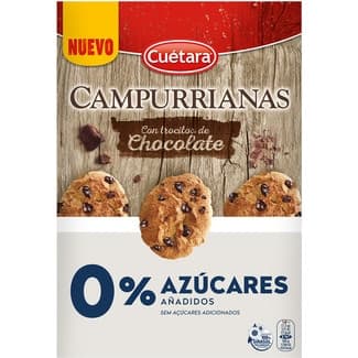 Galletas de desayuno con trocitos de chocolate 0% azúcares añadidos paquete 200 g - Cuetara Campurrianas