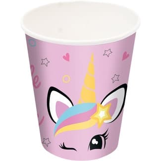 Vasos compostables decorativos de cartón Unicornio 25 cl paquete 8 unidades - Gabbiano