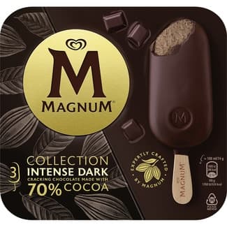 Intense Dark helado de chocolate con cobertura de chocolate negro sin gluten 70% 3 unids. estuche 300 ml - Magnum