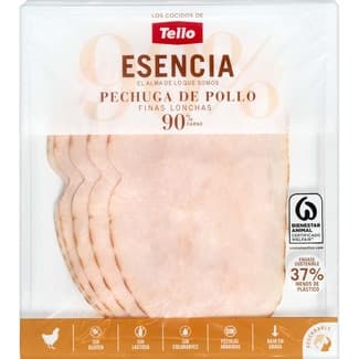 Esencia pechuga de pollo en lonchas finas sin gluten sin lactosa envase 125 g - Tello