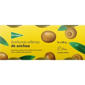 Aceitunas rellenas de anchoa pack 6 latas 50 g neto escurrido - El Corte Ingles