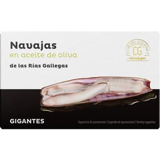 Navajas de las Rías Gallegas en aceite de oliva tamaño gigante 3-5 piezas lata 63 g - Club Del Gourmet