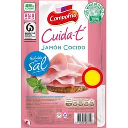 Cuida-t+ jamón cocido bajo en grasa reducido en sal en lonchas envase 65 g sin gluten sin lactosa - Campofrio