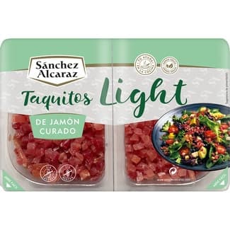 Jamón curado light en taquitos sin gluten sin lactosa pack 2 x 50 gr envase 100 g - Sanchez Alcaraz