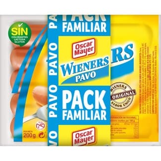 Wieners salchichas cocidas de pavo con sabor ahumado pack 3 x 200 g envase 600 g sin gluten sin lactosa - Oscar Mayer