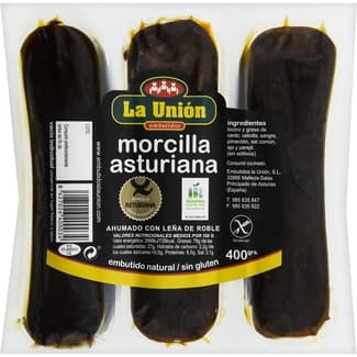 Morcilla asturiana ahumado con horno de leña 3 piezas sin gluten envase 400 g - La Union