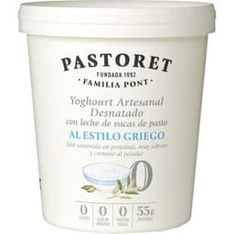 Yogur griego natural artesano desnatado 0% m.g. 0% azúcar añadido con leche de vacas de pasto envase 900 g - Pastoret