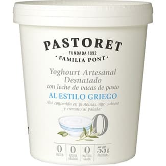 Yogur griego natural artesano desnatado 0% m.g. 0% azúcar añadido con leche de vacas de pasto envase 900 g - Pastoret