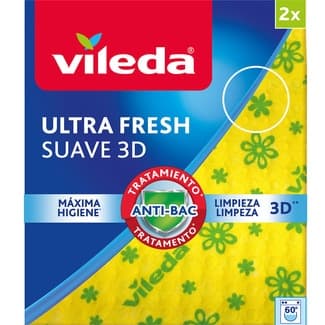 Bayeta antibacterias Ultra Fresh Suave 3D tratamiento anti-bacteriano paquete 2 unidades - Vileda