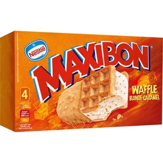Helado Waffle sándwich nata con trocitos de azúcar caramelizados salados y galleta 4 unidades 560 ml - Nestle Maxibon