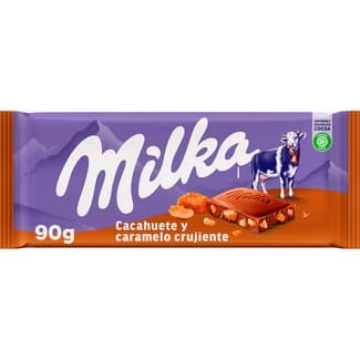Chocolate con leche, cacahuetes y caramelo crujiente tableta 90 g - Milka