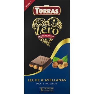 Zero chocolate con leche y avellanas 0% azúcares añadidos tableta 150 g - Torras