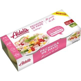 Pechuga de pavo al punto de sal sin gluten pack 2 lata 80 g - Aldelis