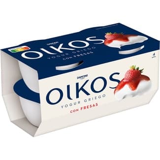 Yogur griego con fresas sin gluten pack 4 unidades 110 g - Danone Oikos