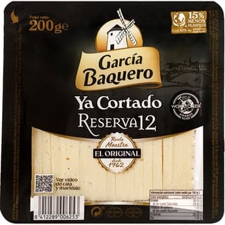 Reserva 12 queso añejo mezcla madurado elaborado con leche pasteurizada ya cortado cuña 200 g 9 meses de maduración - Garcia Baquero
