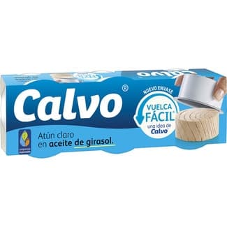 Atún claro en aceite girasol vuelca fácil pack 3 latas 52 g neto escurrido - Calvo