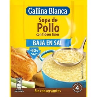 Sopa de pollo con fideos finos baja en sal sobre 68 g - Gallina Blanca