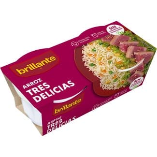 Arroz cantonés cocido tres delicias para guarnición pack 2 envases 250 g - Brillante