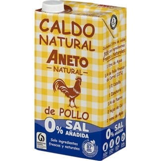 Caldo de pollo 100% natural 0% sal añadida sin gluten y sin saltosa envase 1 l - Aneto