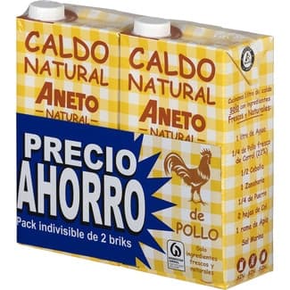 Caldo de pollo 100% natural sin gluten y sin lactosa pack 2 envase 1 l - Aneto