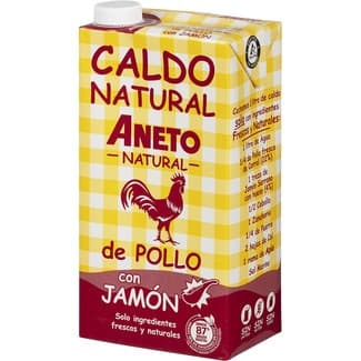 Caldo de pollo con jamón 100% natural sin gluten y sin lactosa envase 1 l - Aneto