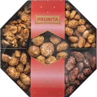 Cesta n.14 Doris garrapiñados nuez macadamia, anacardo, cacahuete, almendra y nuez caramelizada 200 g - Prunita