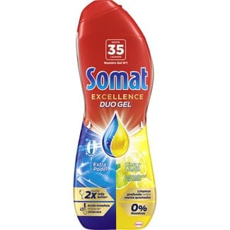 Detergente lavavajillas gel Excellence Duo Gel anti-grasa lima-limón botella 35 dosis - Somat