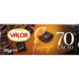 Chocolate negro 70% cacao natural, con naranja y sin gluten tableta 200 g - Valor