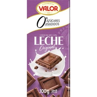 Chocolate con leche original 0% azúcares añadidos y sin gluten tableta 100 g - Valor