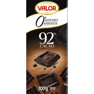 Chocolate negro 92% 0% azúcares añadidos y sin gluten tableta 100 g - Valor