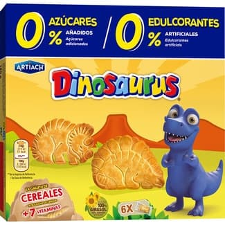Galletas de cereales 0% azúcares y 0% edulcorantes 6 bolsitas individuales paquete 185 g - Artiach Dinosaurus