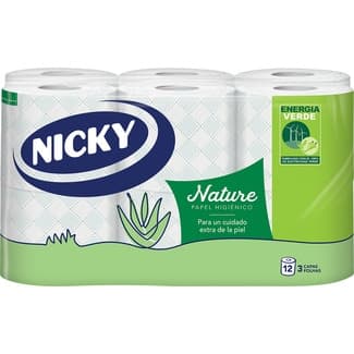 Papel higiénico Aloe Vera 3 capas paquete 12 rollos - Nicky